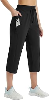 BALEAF Women's Running Trousers Summer 7/8 Sports Trousers Quick Drying Training Trousers Lightweight Black XL, black, XXL