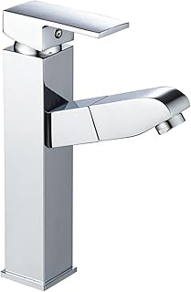 Pull Out Mixer Basin Tap Kitchen Tap with Pull Out Spray Taps for Bathroom Basin Hot and Cold Bathroom Sink Taps Chrome,Lower,Chrome-tall