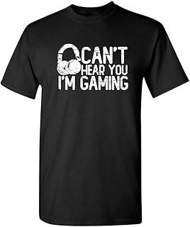 تي شيرت مرح للرجال مطبوع عليه Can't Hear You I'm Gaming Headset