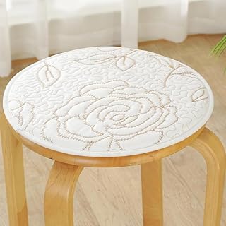 XIAO HUA Round Bar Stool Cushions,Non-Slip Seat Pad with Ties,Cotton Linen Stool Cover Breathable Chair Pad Cushion for Office Student Dining Chairs White B 45x45cm(18x18inch)