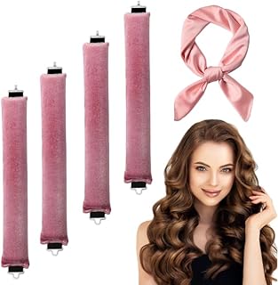 4PCS Heatless Curling Rod Heatless Curlers with Hair Scarf Heatless Blowout Rods Overnight Blowout Rods Hair Curlers No Heat Hair Rollers for All Hair Types Women DIY Hair Styling (Rose red, 30cm)