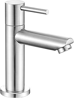 ANYCEE Cold Water Tap with Connection Hose, Stainless Steel Tap Bathroom Only Cold Water with Spout Height 9.34 cm, Cold Water Sink Fittings Guest Toilet