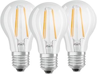 اوسرام مصباح LED كلاسيكي بقاعدة A/LED على شكل مصباح بقاعدة E27 غير قابل للتعتيم بديل لطراز 60 واط / خيط ابيض شفاف/دافئ 2700 كلفن/عبوة من 3 قطع، 4058075819290، 3 قطع (عبوة من 3 قطع)