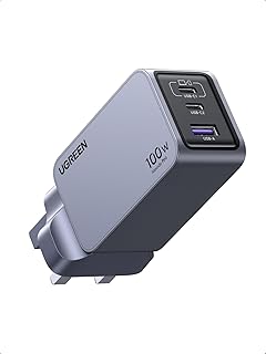 يوجرين شاحن نيكسود برو USB C 100 وات【ترقية تقنية GaN II】كمبيوتر محمول GaN بثلاثة منافذ من النوع C، محول شاحن حائط سريع مدمج لجهاز ماك بوك برو/إير، وDell XPS، وآيباد، وآيفون 16، سامسونج