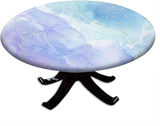 Marble Round Fitted Tablecloth, Marble Style Texture, Table Decoration Cloth, Buffet Party and Camping, Fit for 44" Table