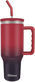 FlatGoat 40 oz Tumbler with Handle, Lid and Straw, Insulated Stainless Steel Vacuum Water Bottle, Leak-Proof Travel Mug for Hot Cold Drink or Tea Coffee (Red Purple)