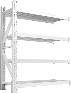 ارفف تخزين من 4 طبقات، رفوف معدنية صناعية متعددة الاستخدامات، تجميع بدون براغي، وحدات ارفف قابلة للتعديل للمنزل والمكتب ورشة العمل (ابيض-ايه، 200 × 40 × 200 سم)