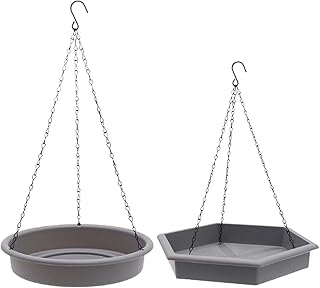 2x Hanging Bird Feeders Outside Bird Feeding Dish Tray Lightweight with Hook Bird Waterer for Hummingbird Parrots Lovebirds Cockatiels Patio, Gray