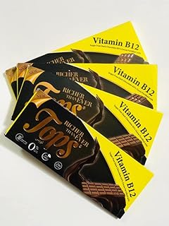 باكيت ألواح شوكولاتة توبس غامقة بدون سكر 65 % كاكاو مدعمة بفيتامين ب 12 - 60 جم عدد 12 حبة Tops Dark Chocolate Bars Sugar Free 65% Cocoa Fortified with Vitamin B12 -Packet 60gm, 12 Bars