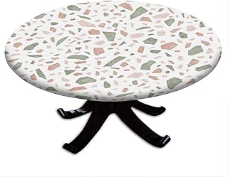 Marble Round Tablecloth with Elastic Edge, Marble Style Texture, Table Decoration Cloth, Buffet Party and Camping, Fit for 62" Table