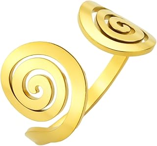 Ticome Spiral Swirl Rings,Cutting Geometric Gold Hoop Ring,Personalized and Fashionable Stainless Steel Ring,Adjustable Circle Ring(Golden)