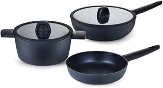 Pots, Create Delicious Hard Anodized Nonstick Cookware Pots and Pans Set with Lid Wok Cooker Fryipan Set 3 Piece Set Combination Gas Stove,