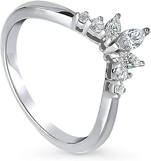 BERRICLE Sterling Silver Flower Wedding Rings Cubic Zirconia CZ 7-Stone Curved Band for Women, Rhodium Plated Size 4-10