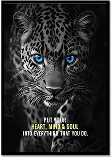 KUBAPIG Motivational Phrases Poster Print Inspiring Words Wall Art Canvas Painting Tiger Lion Leopard Eagle Office Decor Home Decoration (SKU15,8 x12inch=(20 x30 cm),Black Metal Frame)