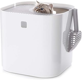 Modkat Top Entry Litter Tray - Reduces Litter Trace and Odour, Includes Spoon and Reusable Liner, White