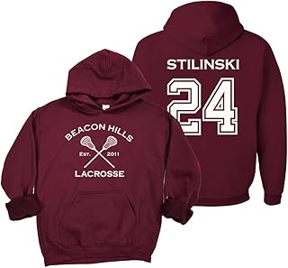 هودي بنمط ريترو بوجهين بتصميم فريق بيكون هيلز لاكروس مطبوع عليها Stilinski 24 Beacon Hills Lacrosse للبالغين، قطن