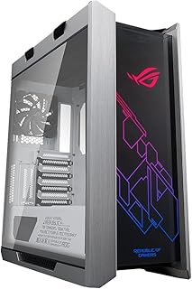 اسس صندوق كمبيوتر روج ستريكس هيليوس GX601 اصدار ابيض RGB ميد تاور للوحة الام ATX/EATX مع زجاج مقوى واطار الومنيوم ودعامات وحدة معالجة الرسومات الجرافيكية ودعم رادياتير 420 ملم ومزامنة اورا