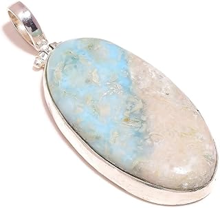 Sky Blue Larimar Cabochon Elongated Oval Gemstone Handmade Light Blue Large Pendant, 2.4in, Stone, sky blue larimar