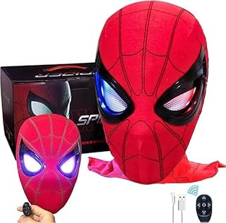 Spiderman Mask with Blink Eyes Remote Control Spiderman Miles Morales Hero Mask for Adults and Kids Full Face Cosplay Halloween Christmas Party Accessory, Realistic 3D Design, Comfortable Fit