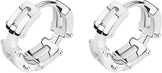 Rhodium on Sterling Silver Linked Chain Biker Mens Unisex Sleeper Hoop Earrings