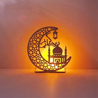 مصباح LED خشبي لديكور رمضان وهلال ونجوم، اضواء اسلامية للعيد ورمضان وعيد رمضان، مصباح ليلي على شكل هلال للحفلات والمنزل وكهدية (ضوء شمعة-3)