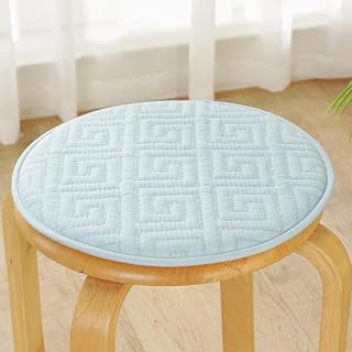 XIAO HUA Round Bar Stool Cushions,Non-Slip Seat Pad with Ties,Cotton Linen Stool Cover Breathable Chair Pad Cushion for Office Student Dining Chairs Blue A 45x45cm(18x18inch)