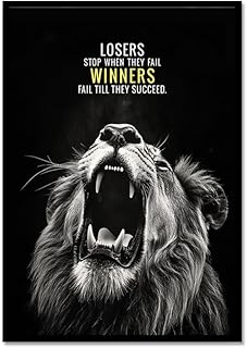 KUBAPIG Motivational Phrases Poster Print Inspiring Words Wall Art Canvas Painting Tiger Lion Leopard Eagle Office Decor Home Decoration (SKU3,16 x24inch=(40 x60 cm),Black Metal Frame)