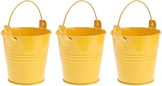 Home Decoration 2pcs Mini Metal Buckets Small Metal Pail Tinplate Tin Pails Containers with Handles for Party Favors and Garden Decorations Yellow M Galvanized Planter