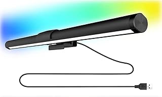 مصباح شاشة باضاءة خلفية RGB من فيلالونا، شريط اضاءة مزدوج مضاد للضوء الازرق للكمبيوتر والمكتب والالعاب و9 اوضاع و5 الوان ودرجة حرارة قابلة للتعديل مع مستشعر يعمل باللمس، شريط اضاءة شاشة 44 سم، أسود