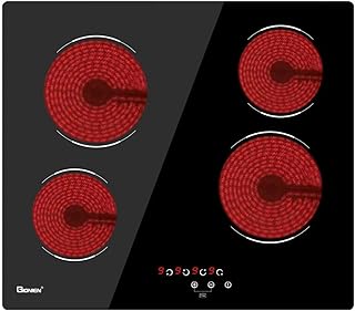 موقد سيراميك كهربائي 60 سم من جيونين، موقد زجاجي اسود مدمج مع 4 مناطق طهي GCE460TC
