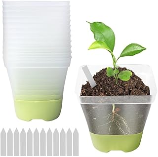 WANDGU Transparent Propagation Pots: Pack of 12 Transparent Plant Pots with Silicone Base and Drainage Holes, Reusable Plastic Flower Pots with Plant Labels for Plants, Flowers, Vegetables