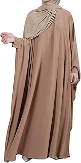 Women Muslim One-piece Loose Crewneck Long Dress One-size Overall Plus Thobe with Zipper