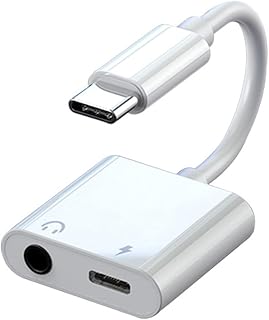 محول USB C الى سماعة راس وشاحن 3.5 ملم 2 في 1 نوع مقبس صوت AUX ومحول مقسم شحن سريع بي دي لـ 15 برو ماكس S23