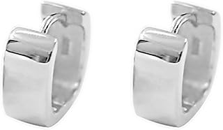 Rhodium on Sterling Silver 8.5mm Hoop Plain Square Huggie Hoop Unisex Earrings