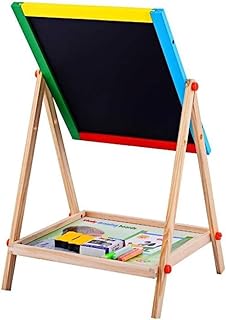 Kids Writing Board - Portable Double Sided Wooden Easel Whiteboard & Chalkboard with Height Adjustable Drawing Stand for Kids Learning - Gifts for Toddlers