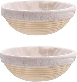 Bread Proofing Baskets Set of 2, 9 Inch Round Proofing Bowls Handmade Rattan Baskets and Liners for Making Baking Fermentation