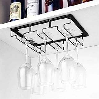 CKJXCVB Wine bottle holder Wine Glasses Glass Cup Holder Storage Hanging Rack, Kitchen Bar Wall Hanging Champagne Wine Rack Glass Cup Hanging Rack. (Black）。(3 slots black)