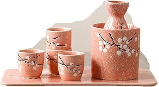 Pottery Hot Sake,Sake Set Traditional Porcelain Pottery Hot Sake Drink,7Pcs Include 1 Tray 1 Warming Bowl 1 Sake Bottle