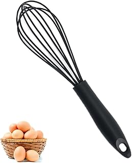 Whisk Egg Whisk Silicone Wire Whisk Hand Whisk Manual Whisk Egg Beater Balloon Whisk BPA Free for Baking, Cooking, Whisking,Blending, Beating(Black)