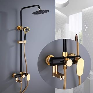 Modern Space Aluminum Black Gold Bathroom Shower Set Hand Shower System European 3-Function Pressurized Faucet Antique Booster Nozzle Round Top Spray Beautiful And Practi