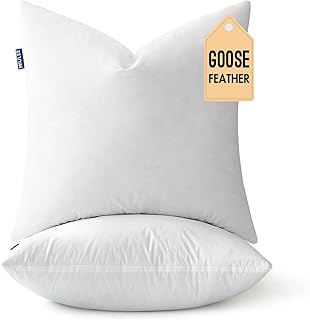 MIULEE 20 x 20 Premiun Goose and Feather Down Throw Pillow Inserts,Set of 2 Soft Fluffy Pillow Inserts Cotton Fabric,Decorative Square Throw Pillows for Sofa Bed Couch Living Room White