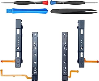 اليك جير قضيب منزلق بديل لجهاز نينتندو سويتش ووحدة التحكم جوي كون، مسار معدني يسار ويمين لوحدة التحكم وقضيب منزلق بلاستيكي لجوي كون مع مجموعة قطع غيار موصل كيبل مرن