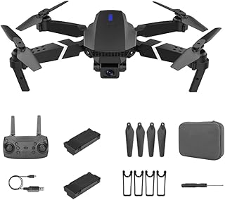 طائرة درون E88 برو رباعية المراوح قابلة للطي بكاميرا 4K وفيديو مباشر تعمل بجهاز تحكم عن بعد مع بطاريتين للمبتدئين، هدايا العاب للاطفال