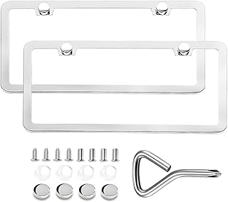 اطارات لوحة ترخيص مراة من الستانلس ستيل، عبوة من قطعتين من غطاء لوحة الترخيص، اطار بطاقة شديد التحمل لبطاقات السيارة الامامية والخلفية، اكسسوارات السيارات مع فتحات لولبية
