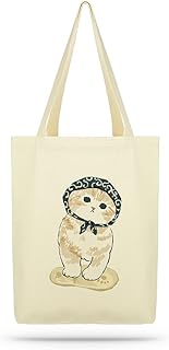 INAR BEZ ANTA A.. Eco Tote Bag, Canvas Tote Bag For Women With Cat Print, Zippered Inner Pocket, The Tote Bag