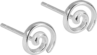 Sterling Silver Circle 7mm Circular Spiral Swirl Round Dot Stud Earrings