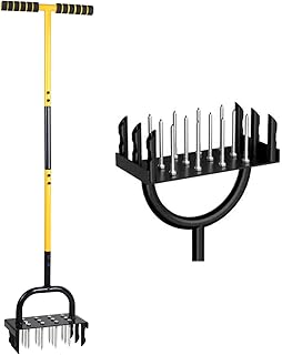 Mempa Lawn Aerator Spike, 2-in-1 Lawn Core Aerator Lawn Tool, 43 Inch Manual Soil Aerator Grass Aerating Tool Aeration for Yard