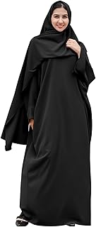 Abayas for Women Muslim Dress with Hijab, One-Piece Long Sleeve Islamic Prayer Dress with Khimar Jilbab Kaftan Clothes