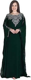 Women Kaftan Farasha Long Maxi Dress Long Sleeves Ethnic, Bridal, Evening, Party, Dress with Free Scarf | Size- Free