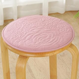 XIAO HUA Round Bar Stool Cushions,Non-Slip Seat Pad with Ties,Cotton Linen Stool Cover Breathable Chair Pad Cushion for Office Student Dining Chairs Pink 45x45cm(18x18inch)